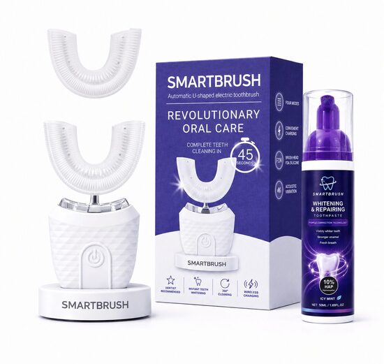 SmartBrush 3in1 KOMPLEKTS - SmartBrush zobu birste, zobu pasta un maiņas uzgalis.